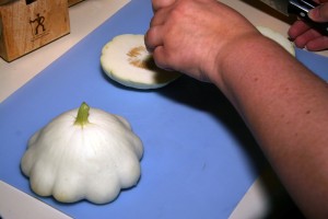 Slicing The White Scallop Squash